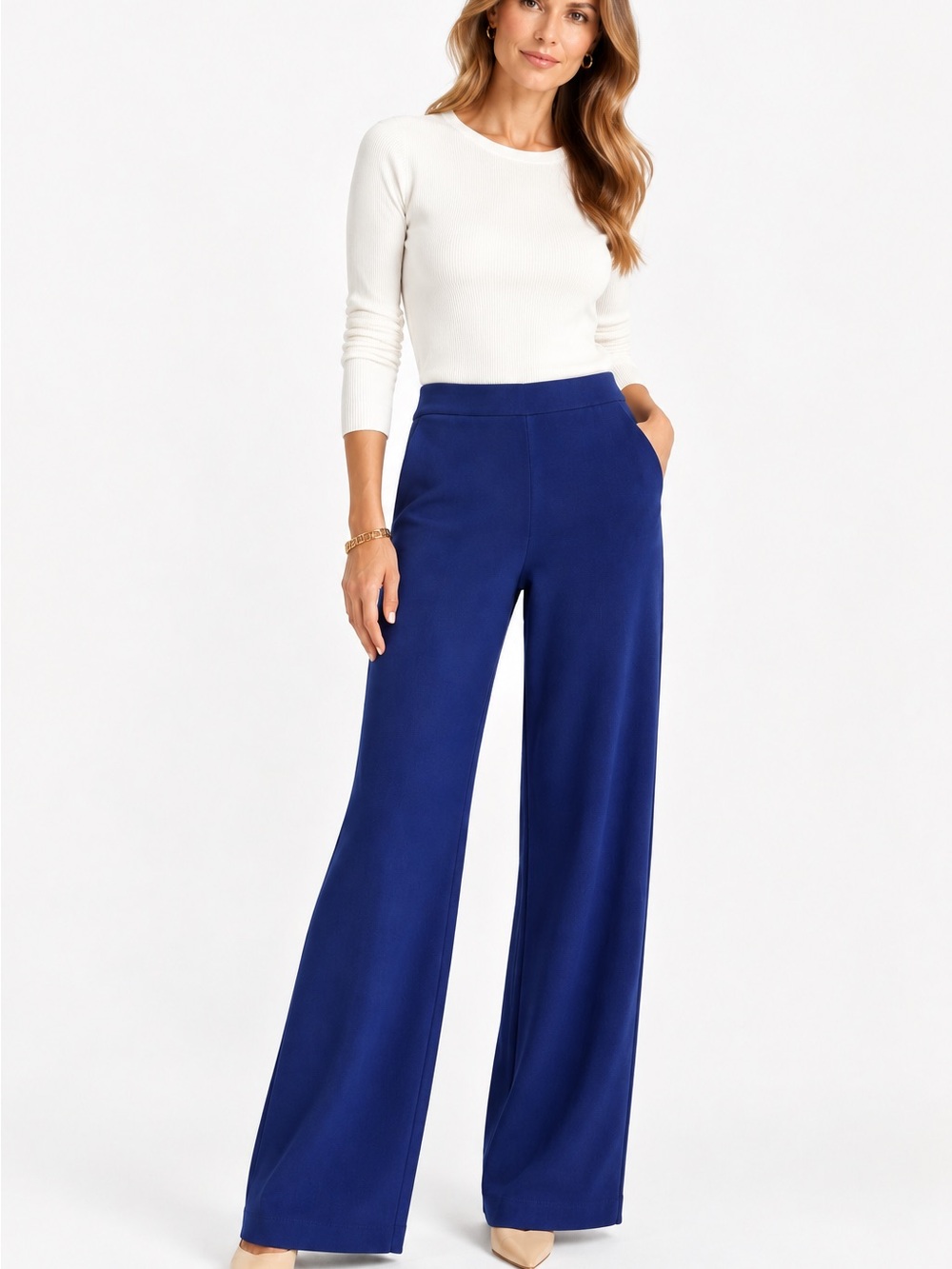 St. John Collection Pants Women 8 Royal Blue Excellent Santana Knit Wide Leg
